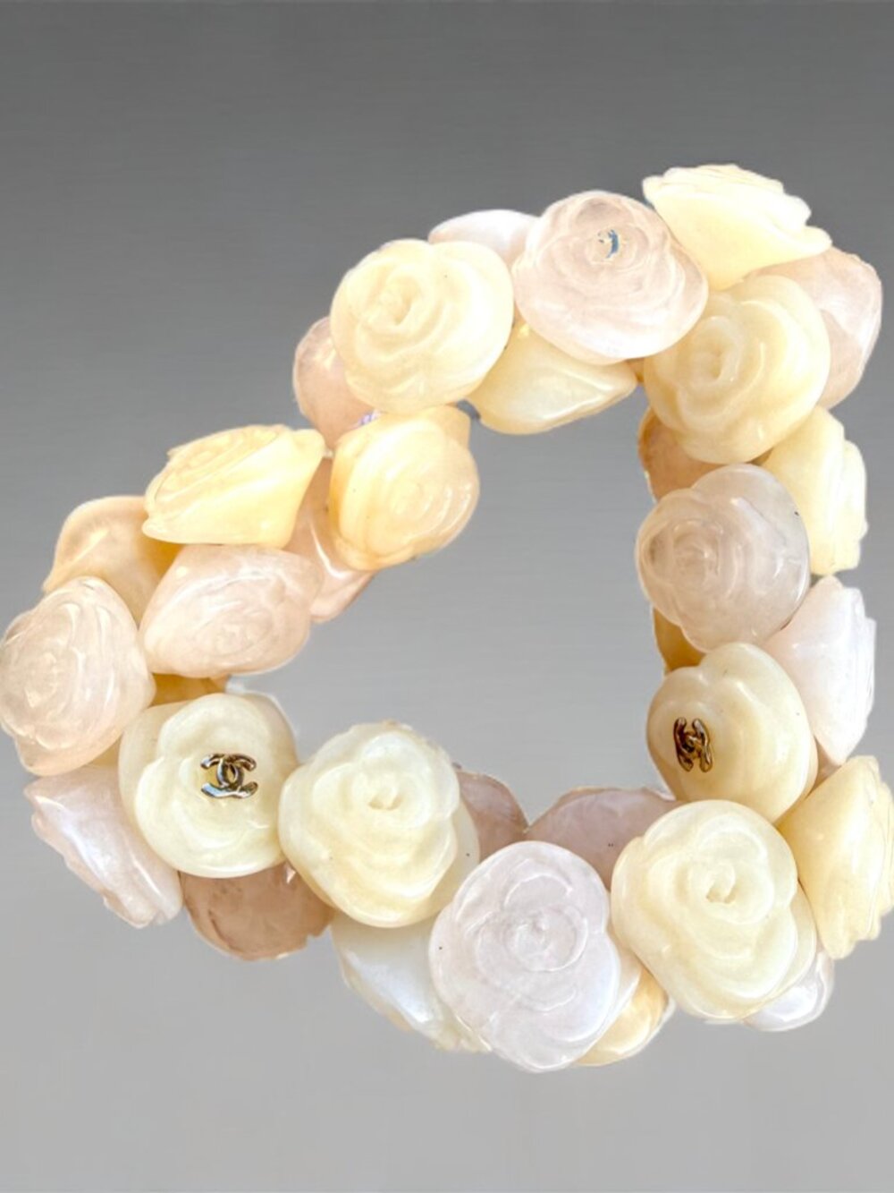Chanel Vintage CC Floral Camellia Flower Bead Bracelet